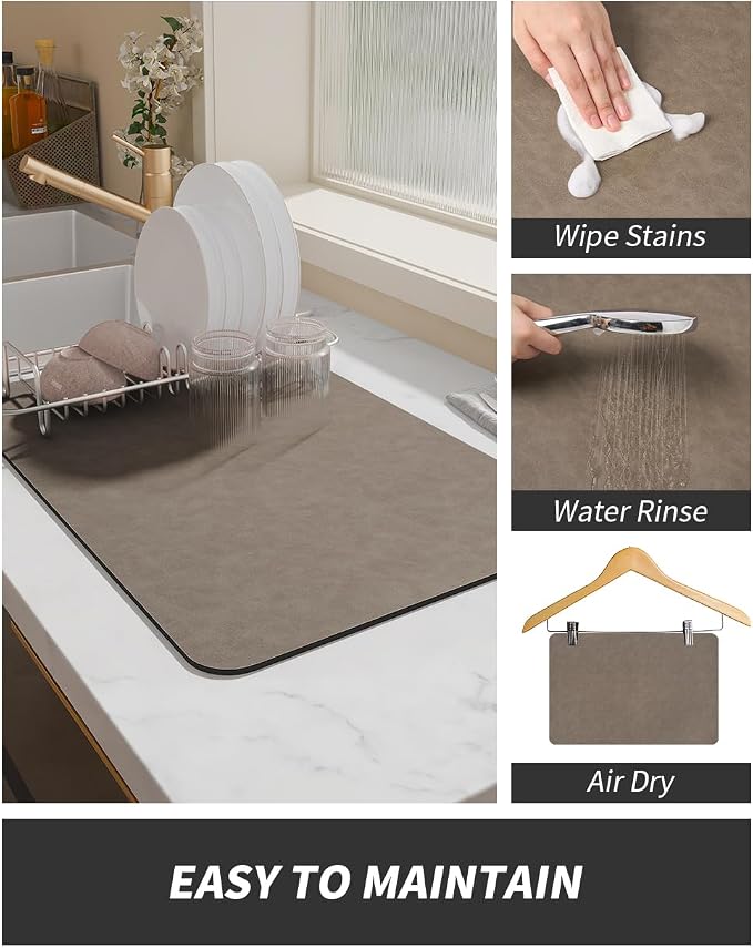 AMOAMI Coffee Mat Hide Stain Rubber Backed Absorbent Dish Drying Mat for Kitchen Counter - Fits Under Coffee Maker or Machine - Image 4