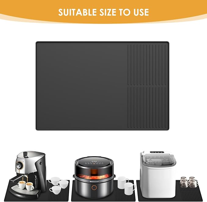 Silicone Coffee Mat with Raised Edges, , 24'' x 16'', Bar Mat for Countertops, Bar Accessories, Coffee Maker Mat, Espresso Machine, Dish Drying Mat (BLACK) - Image 6