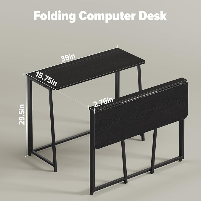 WOHOMO Folding Desk, 39.4" Foldable Computer Table for Small Spaces, Black | Easy Assembly and Fold, Sturdy Home office desks for Study Bedroom Dorm Space Saving Writing Work Apartment - Image 2