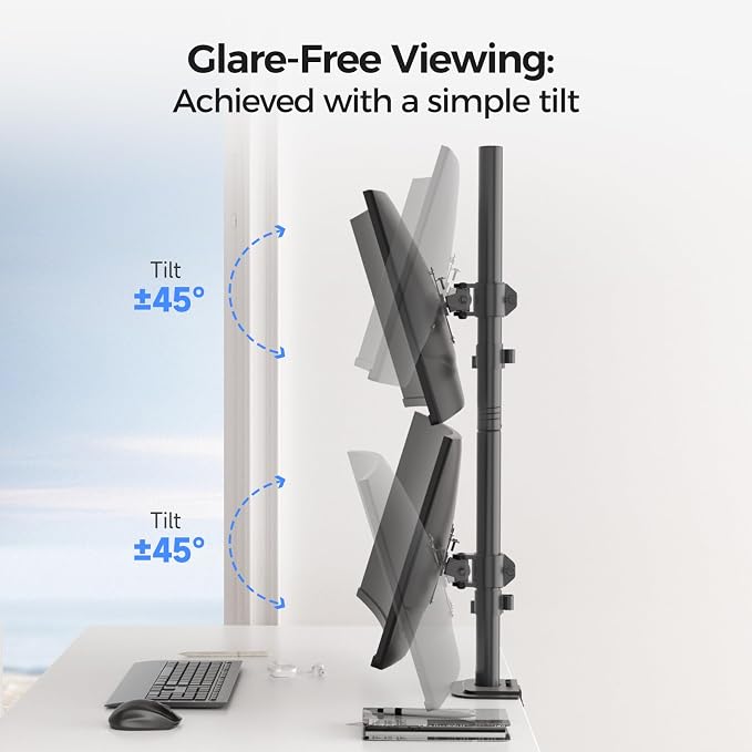 Suptek Dual LED LCD Monitor Stand up Desk Mount for 2 / Two Screens up to 32 inch Extra Tall 31.5" Pole Heavy Duty Fully Adjustable Stand Vertical Array (MD6802) - Image 3