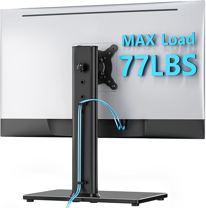 AX WABER Single Monitor Desk Stand Free-Standing Desk Mount Arm Riser for 13 inch to 32 inch Screen Freestanding VESA Mount Base, Adjustable Height, Tilt, Swivel, Rotation, Black AX05TB01 - Image 2