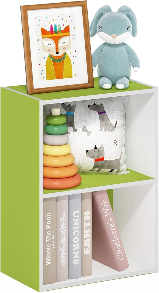 Furinno Luder Bookcase / Book / Storage, Green/White, 2-Tier by Furinno-FitsYourSpaceFitsYourBudget