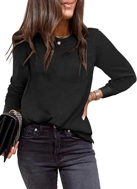 EVALESS Womens Crewneck Long Sleeve Tops Casual Polka Dots Tops Fall 2026 Tshirts Shirts by EVALESS