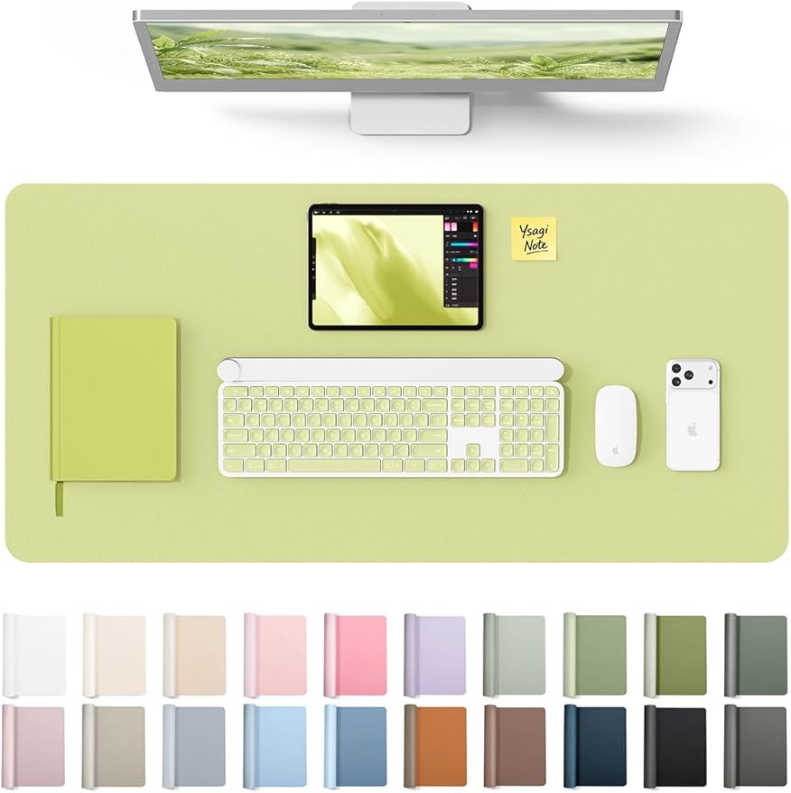 YSAGi Leather Desk Protector, Office Mat, Large Mouse Mat, Non-Slip PU Leather Blotter, Laptop Desk, Waterproof Writing Pad for Office and Home (Peak Green, 35.4" x 17") by YSAGi