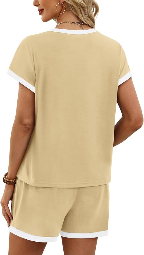 WIHOLL Two Piece Sets for Women Summer Lounge Short Sets Cap Sleeve Crew Neck Sweatsuit with Pocket XS-2XL - Image 5