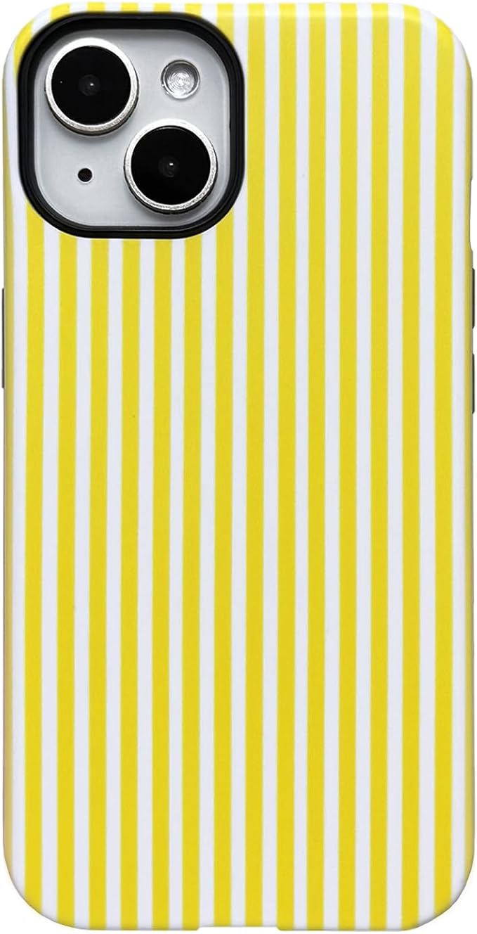 for iPhone 15 Plus/14 Plus Case Striped Cute Aesthetics Phone Case Trendy Protective Shockproof Cover for iPhone 15 Plus/14 Plus Yellow White by Unknown