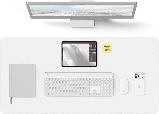 YSAGi Leather Desk Protector, Office Mat, Large Mouse Mat, Non-Slip PU Leather Blotter, Laptop Desk Pad, Waterproof Writing Pad for Office and Home (White, 35.4" x 17") by YSAGi