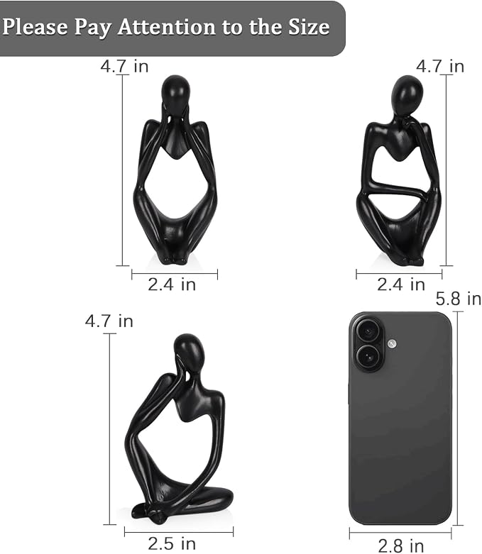 Sandstone Resin Thinker Style Abstract Sculpture Statue Collectible Figurines Home Office Bookshelf Desktop Decor (Small Black, 3pcs) - Image 2
