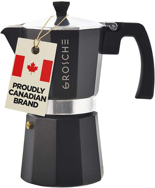 GROSCHE Milano Stovetop Espresso Maker Moka Pot 9 espresso Cup 15.2oz Black | Cuban Coffee Maker And Italian Moka Pot For Stovetop Espresso; For Gas, Electric, And Propane Stoves With A Soft-Touch Handle by GROSCHE