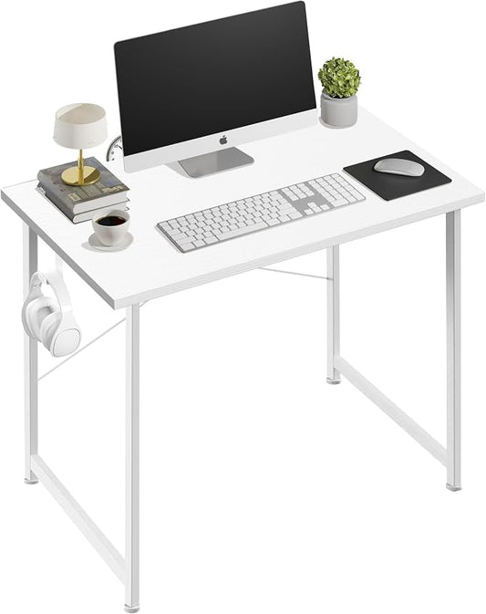 Small Space Writing Desk with Headphone Hooks, Modern Simple Design, Suitable for Study, Home Office and Living Room by YSSOA