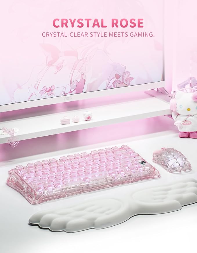 GravaStar Mercury K1 Lite 75% Wireless Mechanical Gaming Keyboard RGB | Gasket Mount, Hot Swappable Linear Switches, Creamy Sound Keyboard, 2.4GHz/USB-C/Bluetooth 5.0, for Win/Mac【Crystal Rose】 - Image 2