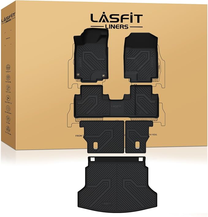 LASFIT Full Set Floor Mats for Honda CR-V 2012-2016 EX & LX & SE, All Weather TPE Custom Fit Floor Liners 1st & 2nd Row & Seat Back Mat & Cargo Mat (Not Fit EX-L & Touring) by LASFIT
