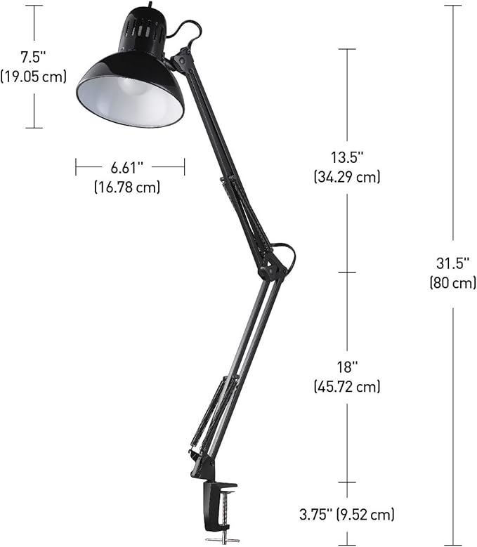 Globe Electric 12641 Architect 32" Swing-Arm Clamp-On Lamp, Black Architect, Finish, LED Bulb Included - Image 7