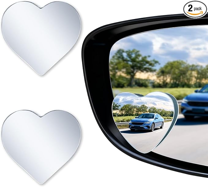 LivTee Blind Spot Mirrors, Heart Shaped HD Glass Frameless Convex Rear View Mirrors, Wide Angle Adjustable Stick for Side Mirror, Automotive Exterior Accessories for Car, SUV & Trucks, Pack of 2 by LivTee