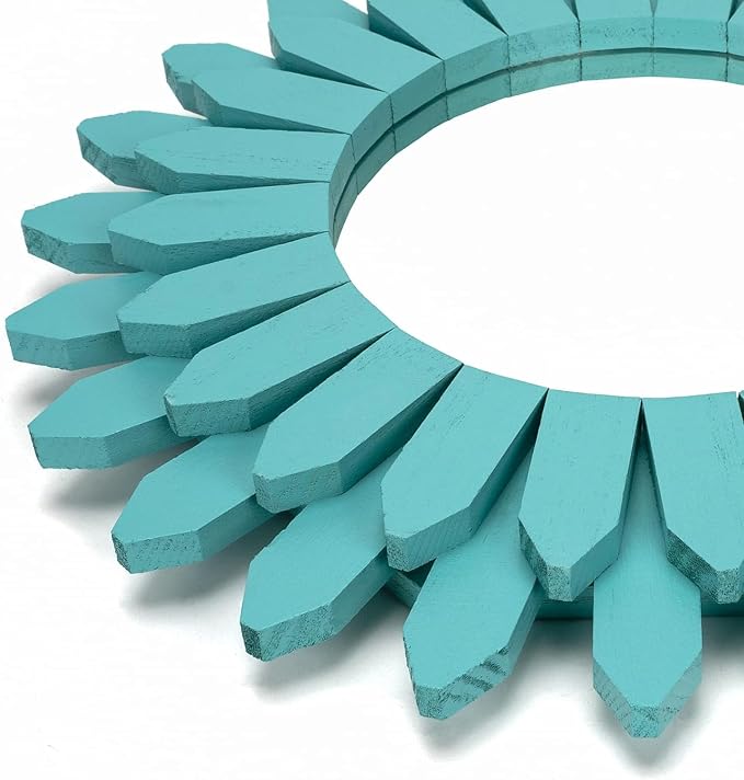 Honiway Beach Wall Decor Mirror 2 Pack 12 inch Wood Coastal Wall Decor Sunburst Boho Home Decor Room Decor for Bedroom Living Room Entryway Cyan - Image 2