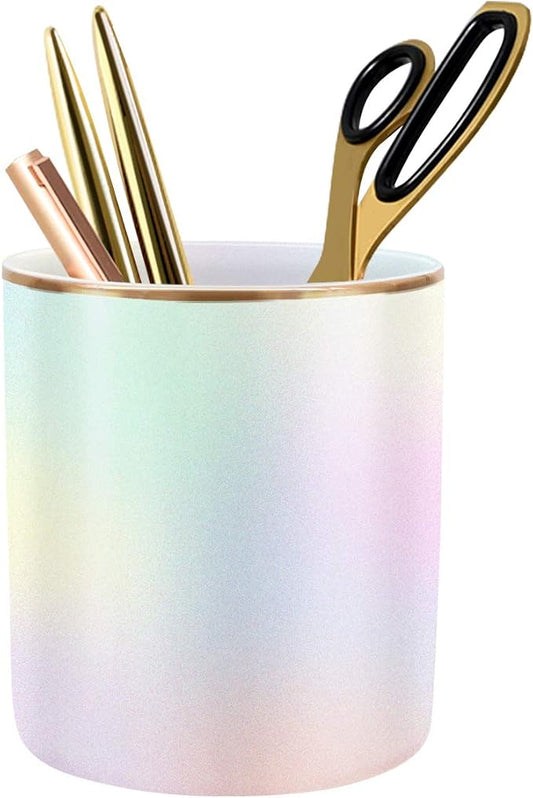 Cute Pen Holder for Desk, Pencil Cup Holder Desktop Stationery Makeup Brush Organizer Decor for Teen Girls Durable Ceramic Desk Organizer for Office, Classroom, Home, Colorful by WAVEYU