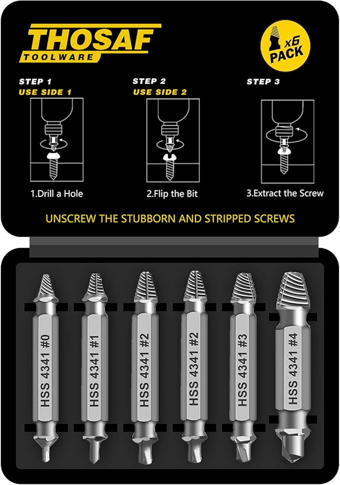 Damaged Screw Extractor Set,Christmas Stocking Stuffers for Adults Men Him | Gifts for Men,Mens Gifts for Dad,Husband,Stripped Screws Bolt Drill Bit Tools for Easy Removal of Rusty Broken Screw by THOSAF