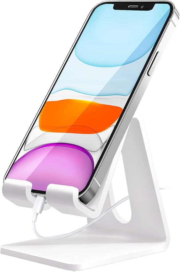 Crpich Acrylic Cell Phone Stand, Portable Phone Holder, White Phone Stand for Desk, Compatible with Phone16 15 14 13 12 Pro Max Mini 11 Plus, Switch, Android Smartphone, Pad, Tablet, Desk Accessories by Crpich