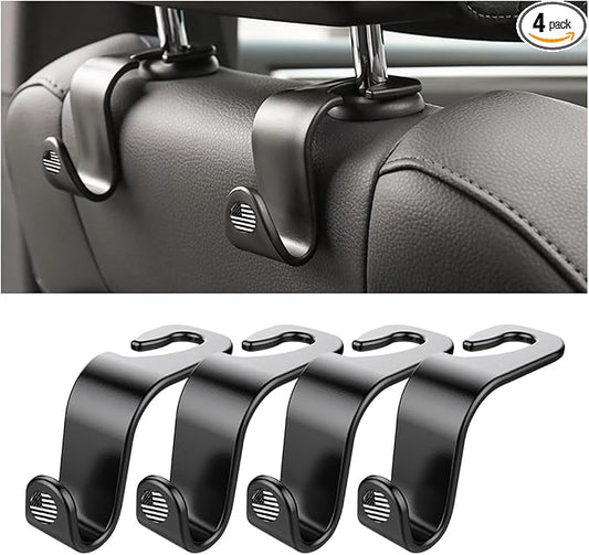 4PCS Car Seat Headrest Hooks, Auto Back Seat Hanger Holder, Durable Stylish Vehicle Organizer Universal Car Interior Accessories, Storage Hooks for Purses, Bags, Clothes, Hats (Black/Black Flag) by Hanemia
