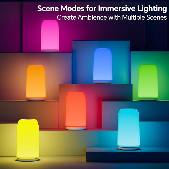 Touch Bedside Table Lamp, [Sleek Design & RGB Mode] 3 Way Dimmable Small Lamp for Bedroom, LED Lamp with Warm White Lights, Multi-Color Smart Nightstand Light for Living Room Home Gifts - Image 5