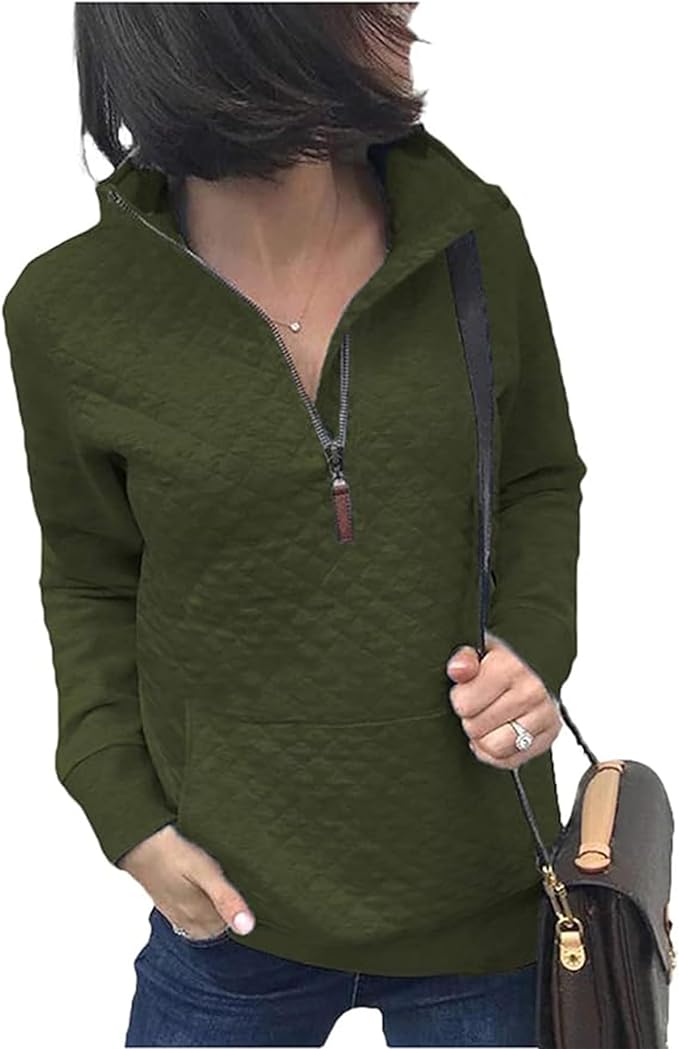 BTFBM Women Fashion Quilted Pattern Lightweight Zipper Long Sleeve Plain Casual Ladies Sweatshirts Pullovers Shirts Tops by BTFBM