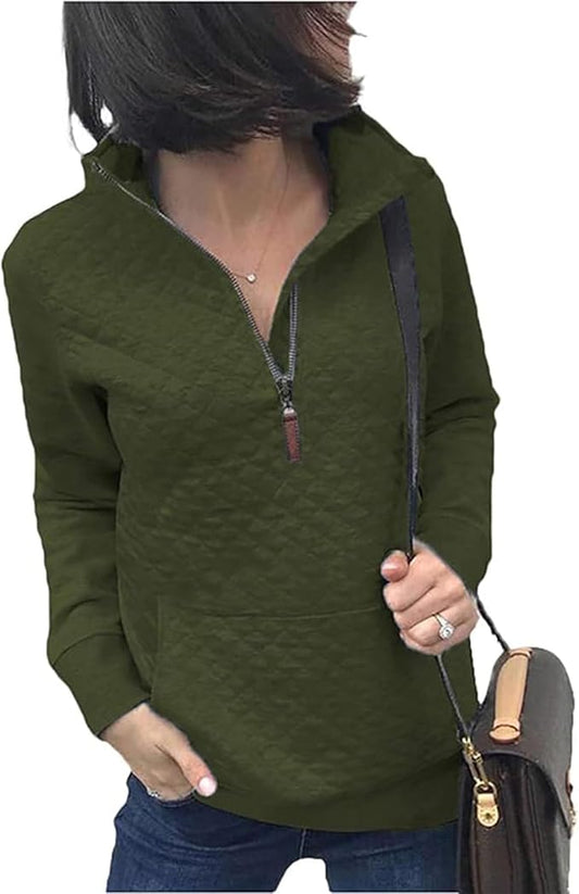 BTFBM Women Fashion Quilted Pattern Lightweight Zipper Long Sleeve Plain Casual Ladies Sweatshirts Pullovers Shirts Tops by BTFBM