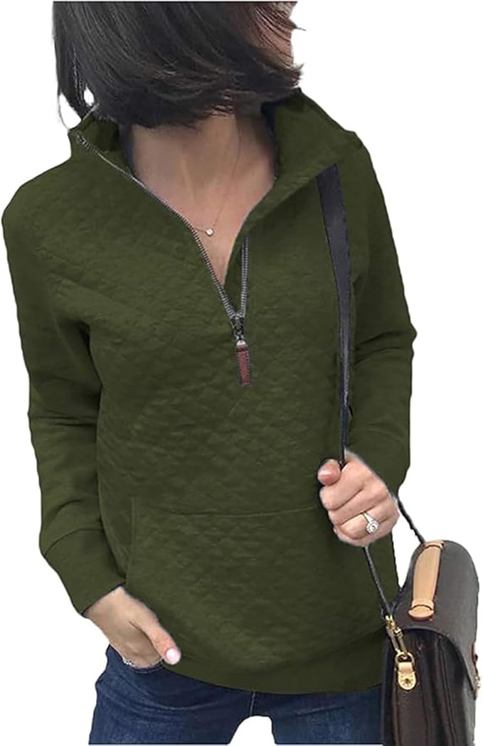 BTFBM Women Fashion Quilted Pattern Lightweight Zipper Long Sleeve Plain Casual Ladies Sweatshirts Pullovers Shirts Tops by BTFBM