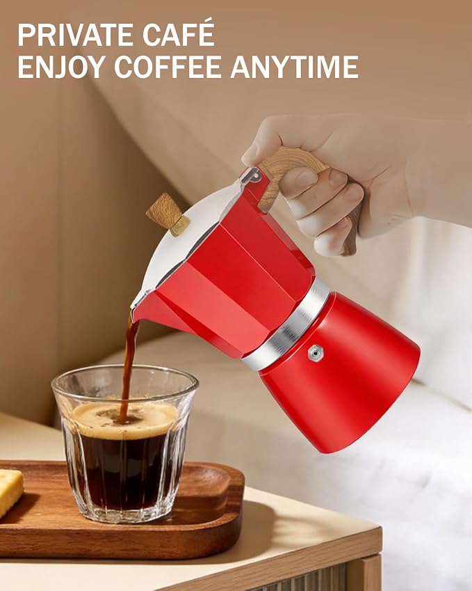 Coffee Maker Stovetop Espresso Maker 9 Cup Aluminum Moka Pot Percolator 15oz 450ml Easy Brewing for Electric Ceramic Stoves Home Camping Italian Cuban Café Classic Red - Image 3