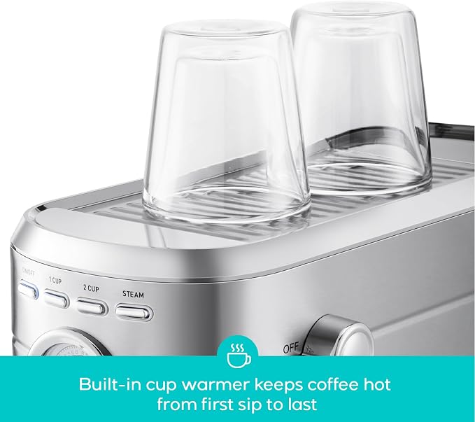 CASABREWS CM5418 Compact Espresso Machine with Milk Frothing Steam Wand | Stainless Steel, 20-Bar Pump, Built-in Pressure Gauge, Powerful Steam Wand for Cappuccino Latte for Home, 34oz Water Tank - Image 4