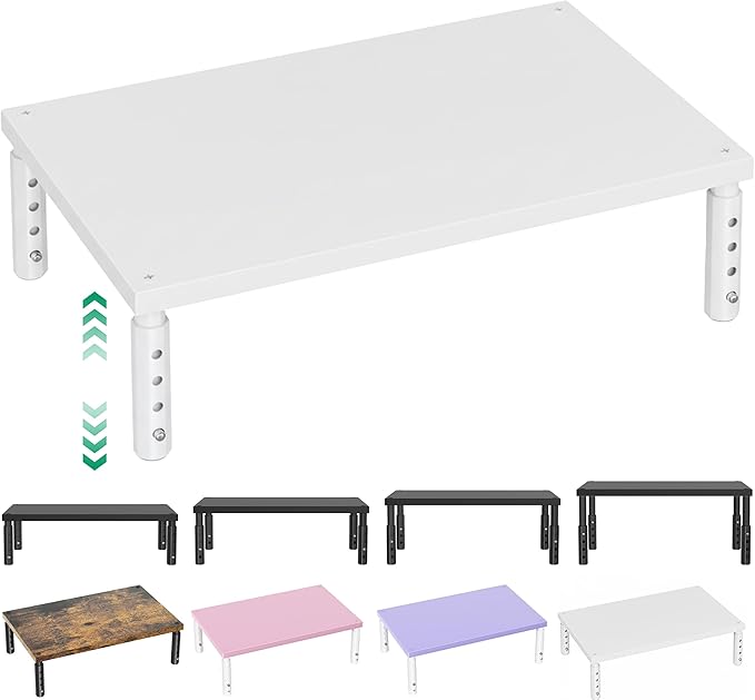 OPNICE Monitor Stand Riser for Desk, Adjustable Computer & Laptop Stand, Desk Organizer for Monitor, Laptop, PC, Printer, Office Desk Accessories for Home & Office, White Wood by OPNICE