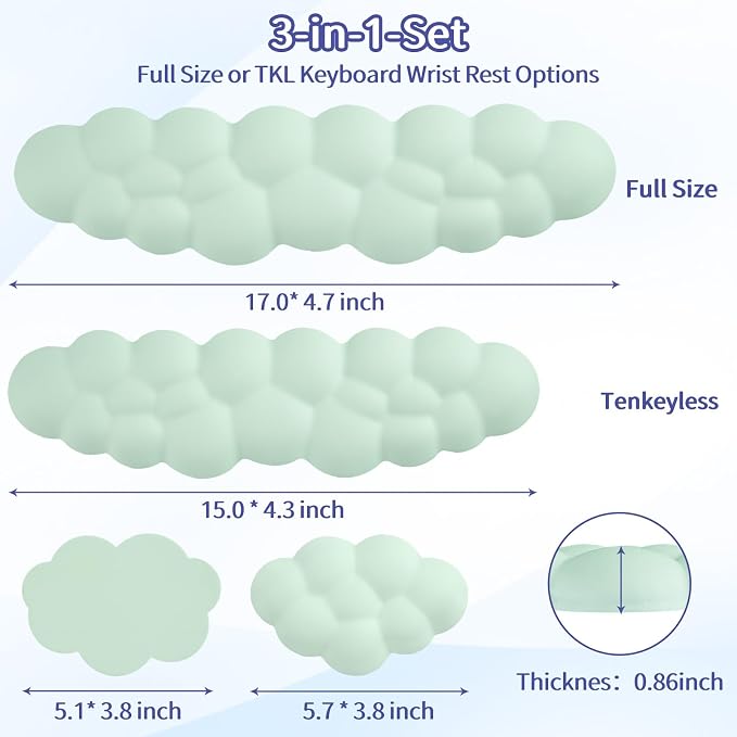 Sushret Cloud Wrist Rest Keyboard, Cloud Keyboard Wrist Pad Set with PU Leather Memory Foam, Cute Arm Rest for Palm Support, PC/Gaming Desk Accessories/Office Setup/Computer Hand Cushion - Light Green - Image 7