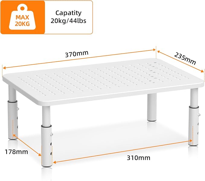 Bracwiser Monitor Stand Riser, Metal Computer Stand, 3 Height Adjustable Screen Riser with Mesh Platform for PS4, Laptop, Printer, Notebook and All Flat Screen, Holds Up to 20KG,White - Image 3