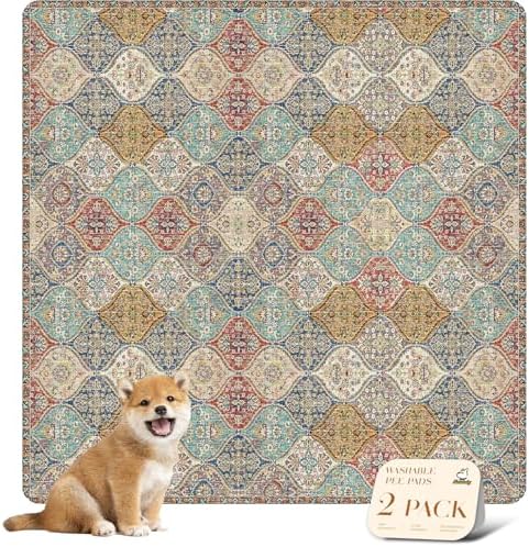 nunubaby Washable Pee Pads for Dogs, Stylish, Non-Slip and Leak-Proof Pee Pads. Reusable Potty Pads for Dogs for Crates and Floors.(Cream/Multi, 48" x48" ) by Nunubaby