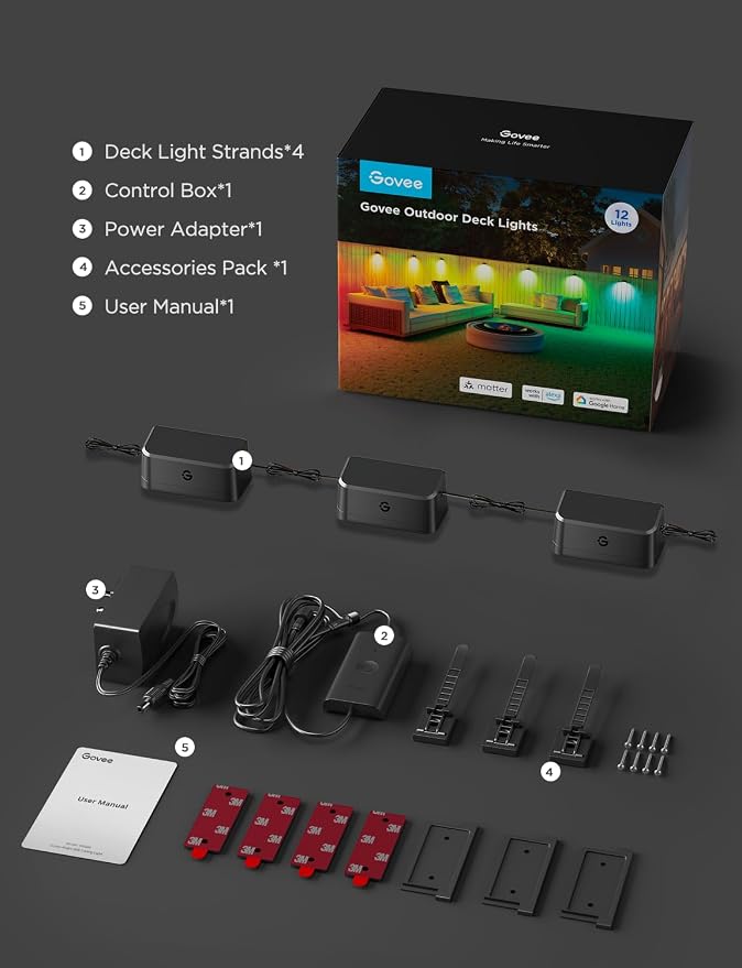 Govee 72ft RGBIC Outdoor Deck Lights, 4000K White Light, IP65 Smart Lights | 60+ scene modes, -4°F to 104°F, APP Remote or Voice Control, Work with Alexa, Matter, Google Home, Music Mode, Patio Decor - Image 9