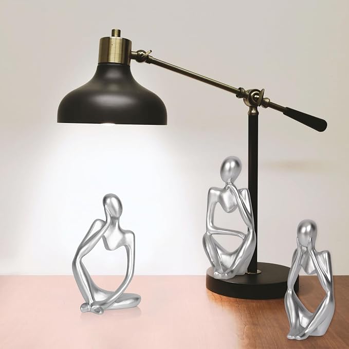 Sandstone Resin Thinker Style Abstract Sculpture Statue Collectible Figurines Home Office Bookshelf Desktop Decor (Small Silver, 3pcs) - Image 3