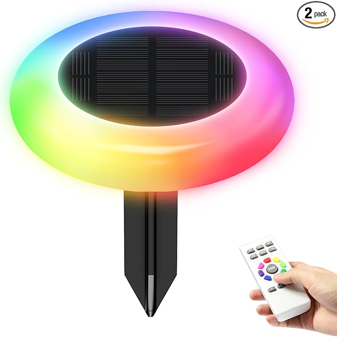 intelamp Solar Pathway Lights Outdoor, 2 Pack 9 Color Changing with Remote Control, Dusk to Dawn Solar Powered Waterproof LED Ground Lighting for House Outside Lawn Garden Yard Patio by IntelampSolarLightingArtist