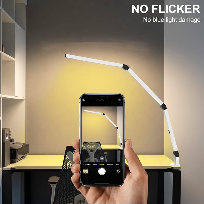 Micomlan LED Desk Lamp with Clamp, Dual Light Table Lamp with Adjustable Swing Arm, Eye-Care 4 CCT Modes & 5 Brightness Levels Clip-on Architect Modern Desk Light for Home Office Crafting Sewing - Image 2