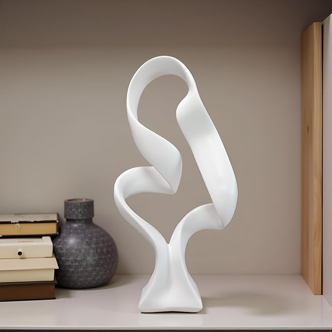 15" Modern Abstract Ribbon Decorative Sculpture, Knot Sculptures,Home Decor,Coffee Table Statues,Dining Living Room Desk Decor（White） - Image 3