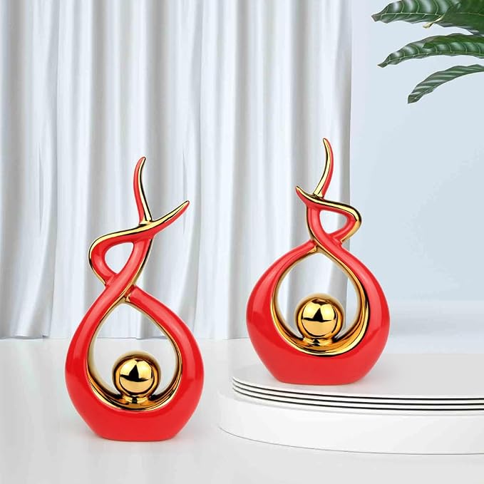 Norrclp Home Decor Modern Abstract Art Ceramic Statue Table Decorations for Dining Room Living Room Office Centerpiece (Red and Gold, Large) - Image 8