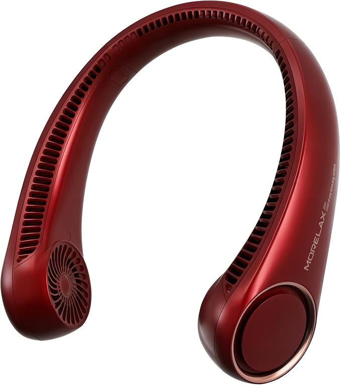 Morelax Neck Fan, USB Rechargeable Personal Fan,Hand Free Bladeless Portable Fans,4000 mAh, 3 Speeds,72 Air Faster softer 360° Cooling, Gift Suitable for Home, Office, Travel, Sports Red by Morelax