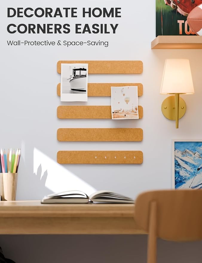 Fluxynara 13" x 2" Felt Wall Panels, Sunset Yellow | 5-Pack Cork Board Alternative with 35 Push Pins, Adhesive Mounting for Bedroom Door or Home Office - Image 4