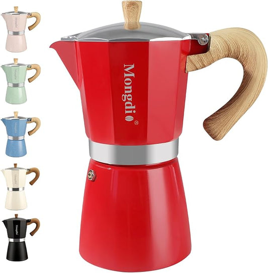 Mongdio Stovetop Espresso Maker Moka Pot, Cuban Coffee Maker Stove top coffee maker Moka Italian Espresso Greca Coffee Maker Brewer Percolator, 12 Espresso Cups, 20 oz - Red by Mongdio