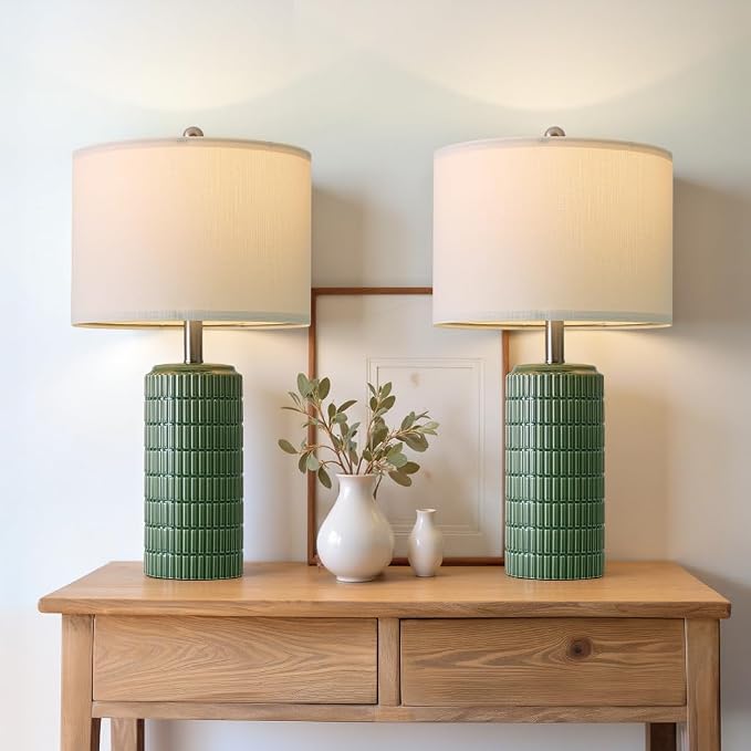 PoKat 24" Modern Ceramic Table Lamps Set of 2 for Bedroom, Green Bedside Lamps for Night Stands, Farmhouse House Decor Nightstand Table Lamps for Living Room End Table Green - Image 6