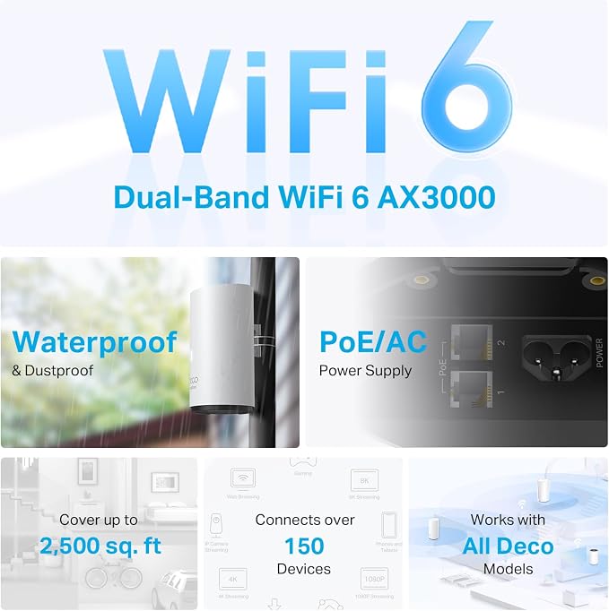 TP-Link Deco Outdoor WiFi (X50-Outdoor) – AX3000 Dual Band WiFi 6, Dual Gigabit Ports, Weatherproof, Works with Deco Mesh, Pole/Wall/Table Mount, 1-Pack - Image 3