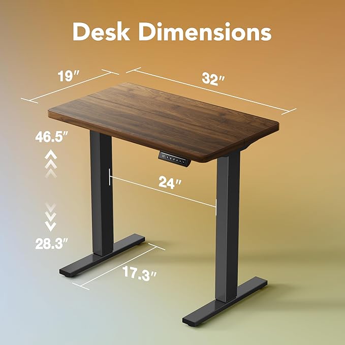 HUANUO 32" Small Electric Standing Desk Adjustable Height, 4 Memory Height Settings, Sit Stand Up Desk for Home Office & Computer Workstation, Black Walnut - Image 2
