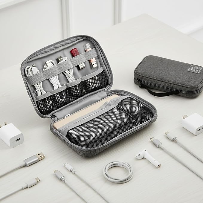 GOX Cable Organizer Pouch – Case for Chargers and Cords, Cord Organizer Travel Black, Small Cable Organizer Bag for Earbuds & Tech Accessories(Grey-Large) - Image 7