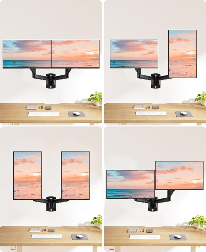 MOUNT PRO Dual Monitor Wall Mount for 2 Computer Screen up to 32 Inch, Gas Spring Double Monitor Arm Holds Up to 19.8lbs Each, Full Motion Adjustable Wall Monitor Mount, VESA Mount 75x75/100x100 - Image 4