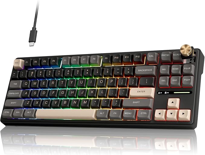 RK ROYAL KLUDGE R87 Pro Wired Mechanical Keyboard with Hot Swappable Knob 75% Creamy Gaming Keyboard 88 Keys TKL Gasket Mounted RGB Backlit with QMK/VIA, MDA Profile, Linear Creamy Switch, Black by RKROYALKLUDGE