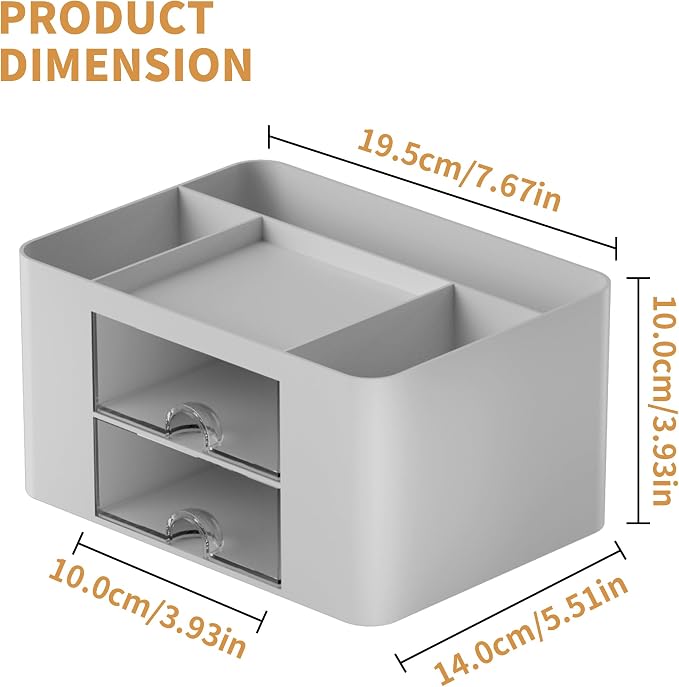 Marbrasse Pen Organizer with 2 Drawer, Multi-Functional Pencil Holder for Desk, Desk Organizers and Accessories with 5 Compartments + Drawer for Office Art Supplies (Grey) - Image 4
