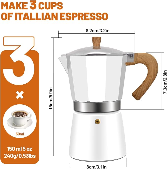 3 Cup Aluminum Espresso Stovetop Moka Pot Express Coffee Maker Percolator Italian Classic Mocha Coffee Machine for Italian and Cuban Cafe Brewing for Home & Camping 150ml 5oz - Image 2